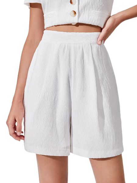 

high waist solid textured shorts o29y#, White;black