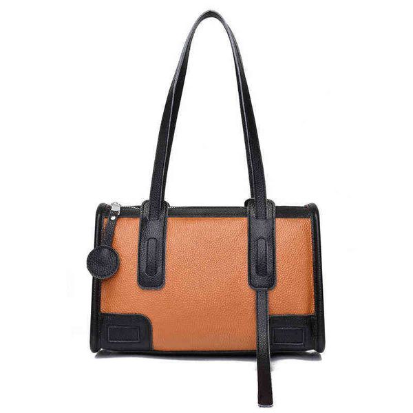 

leather women's bag layer cowhide boston handbag single shoulder bag large capacity underarm bag female bags shopper 220615