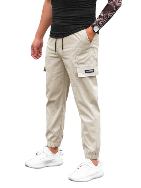 

men letter patched detail drawstring waist cargo pants n4eq#, Black