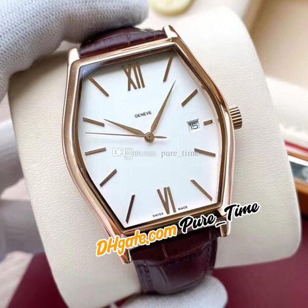 

new 42mm malte 82131/000p-9764 asian 2813 automatic mens watch 82131 rose gold case white dial stick roman markers brown leather strap watch, Slivery;brown