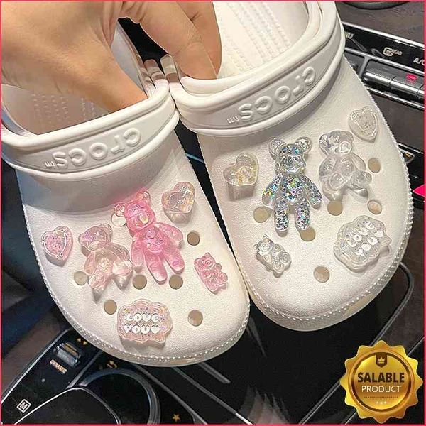 Ciondoli con orsi di strass Designer Scarpe per animali fai-da-te Accessori per decorazioni per feste per Croc JIBS Zoccoli Kid Donne Ragazze Regali