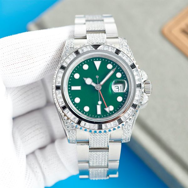 

watch diamond mens watches 40mm automatic mechanical watch ladies wristwatch left head montre de luxe stainless steel for men fashion wristw, Slivery;brown