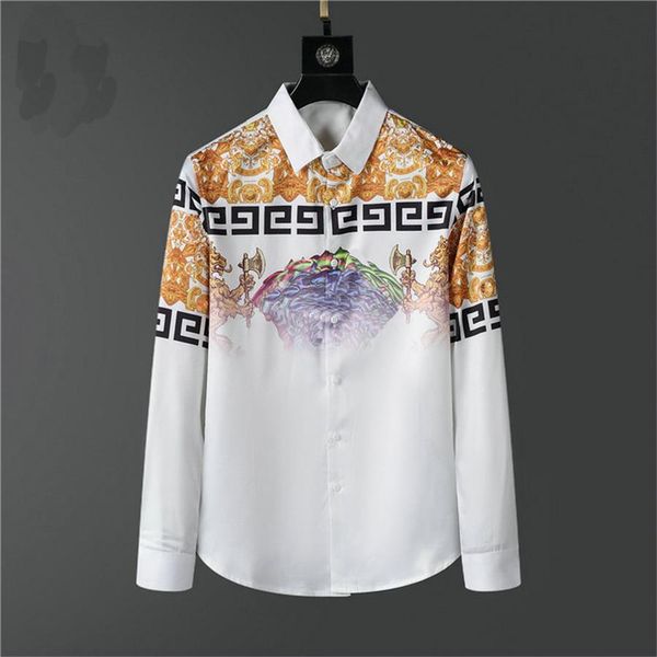 

2022 luxury designer fashion men's shirts long sleeve print silky business casual brand spring slim fit shirts -3xl#05, White;black