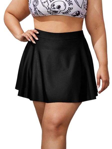 

plus ruffle bikini skort a6ga#, Black