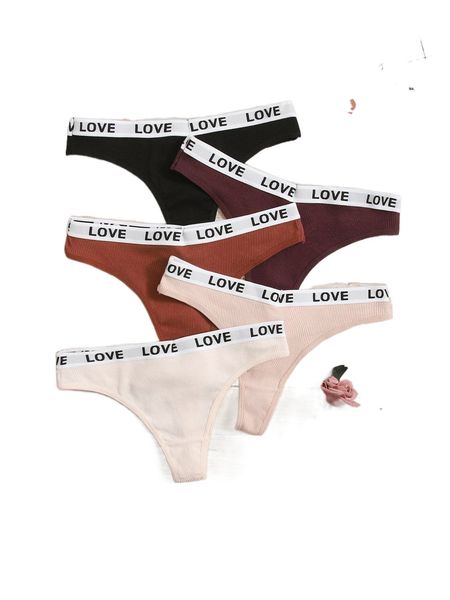 

5pack letter tape panty set 535b#, Black;red