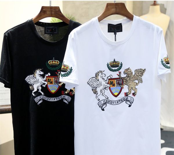 

men's new slim fit short sleeve t-shirt, diamond trend, summer printing, casual cotton bottoming shirt m--5xl, White;black