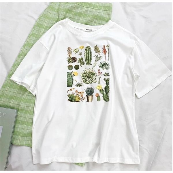 

summer plant print short sleeve tshirt 210320, White