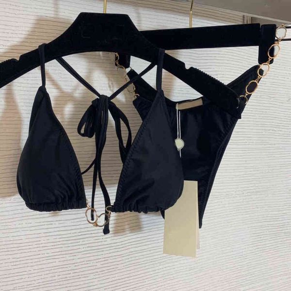 

fashion 2022 designer design summer new bikini split swimsuit letter hardware chain lace up underwear t-triangle suit, White;black