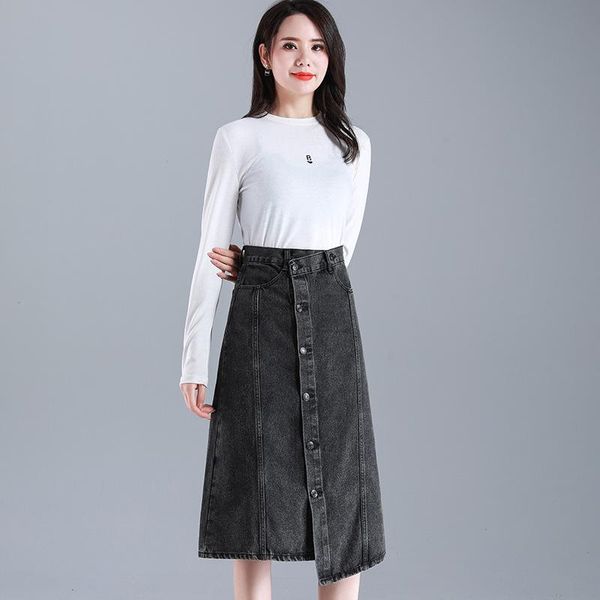 

skirts plus size m-5xl women's long denim irregular a-line casual, Black