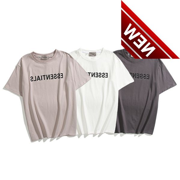 

50% off discount summer new double line fog ess chest letter casual high street men's and women's trend loose short sleeve t-shirt, White;black