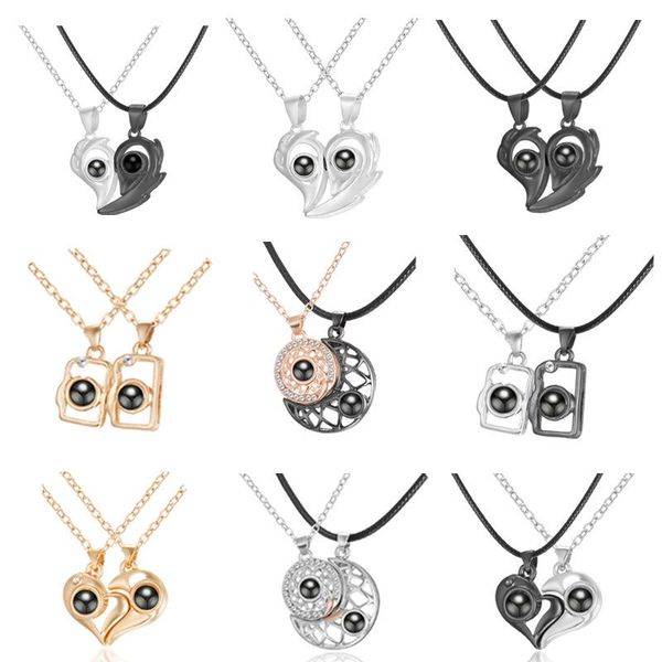 

pendant necklaces fashion valentines day gift magnetic couples matching heart necklace set, Silver