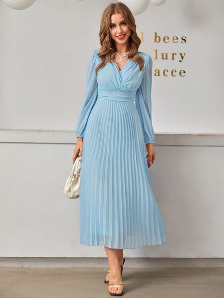 

surplice neck pleated hem dress r9pp#, Black;gray