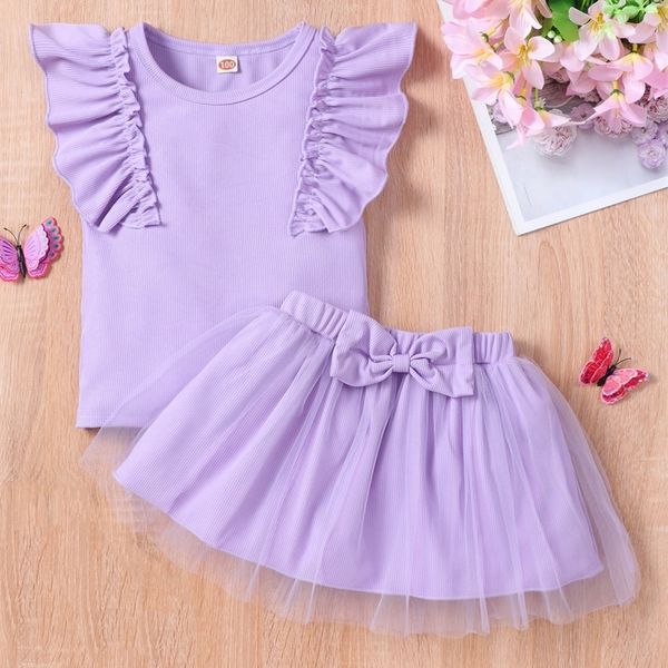 

toddler girls ruffle trim & bow front mesh overlay skirt she, White