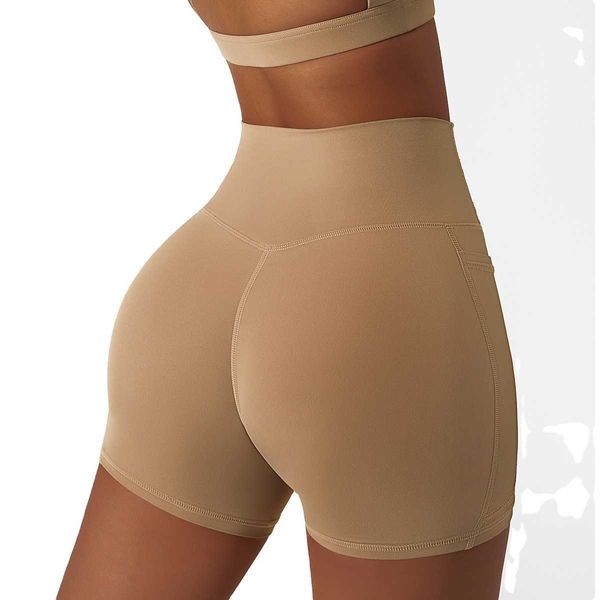 

nude sports shorts quick drying tight yoga pants cycling fitness shorts with pockets, White;red