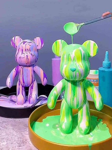 

diy fluid bear sculpture handmade bearbrick doll toy violent bear graffiti painting parent-child toy gift ornaments home decor t220730
