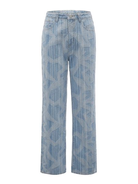 

geo pattern straight leg jeans 88sn#, Blue