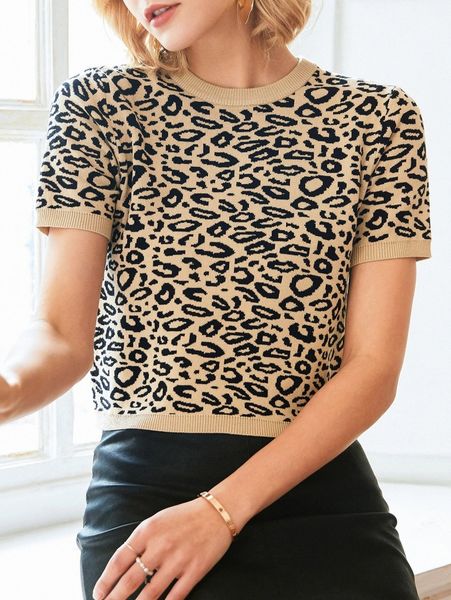 

knit mix leopard pattern knit z3fo#, White;black