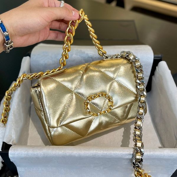 

20cm gold 19 series jumbo flap bag shiny dazzling leather classic quilted plaid gold and silver chain shoulder strap crossbody bags luxury d