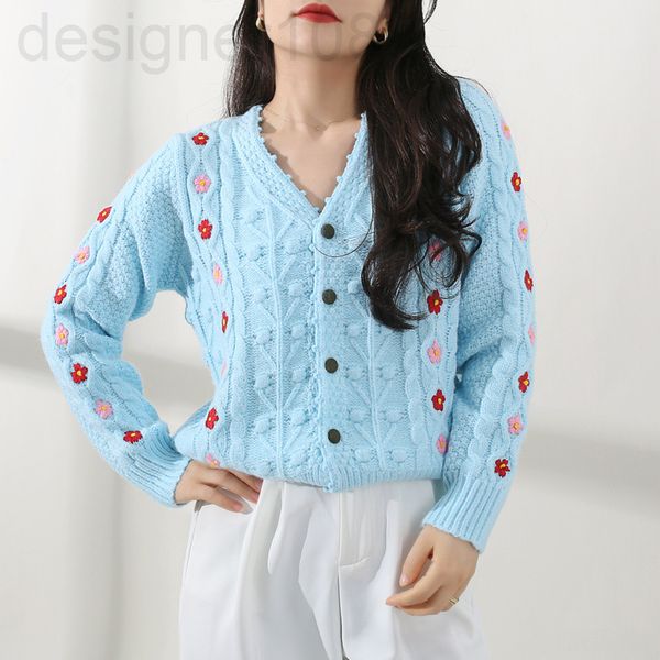 

women's sweaters designer []autumn and winter new french heavy industry embroidered v-neck knitted cardigan sweater loose female qdaj, White;black
