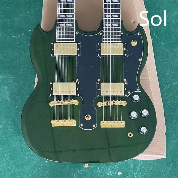 

in stock custom electric guitar green jimmypage double neck 6 and 12 strings guitar guitarra guitars