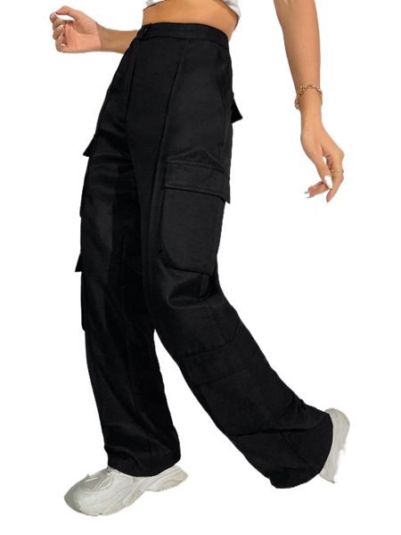 

high waisted flap pocket cargo pants j4jm#, Black;white
