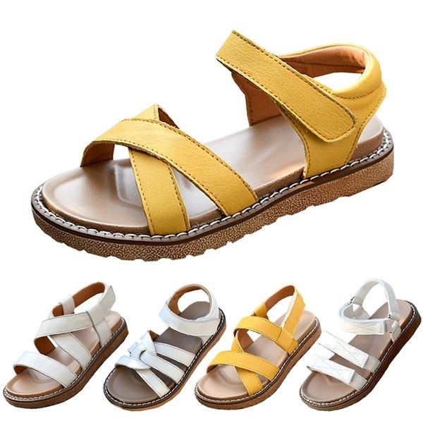 Sandálias de couro de couro genuíno Gladiador Roman Summer Children Sapatos de praia Sapatos de água Trend Kids Sandals Moda suave 220527