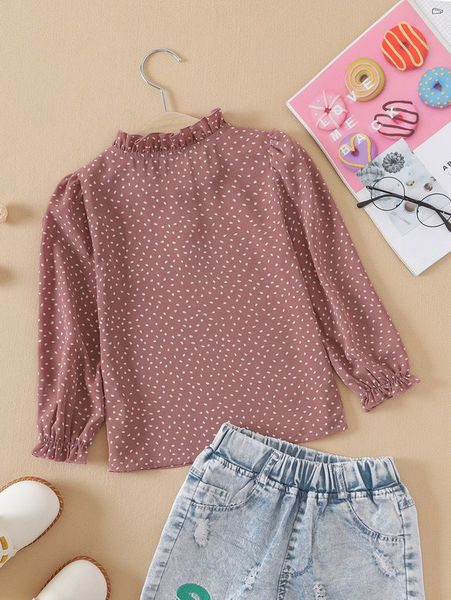 

toddler girls allover print frill trim puff sleeve blouse she, White;black
