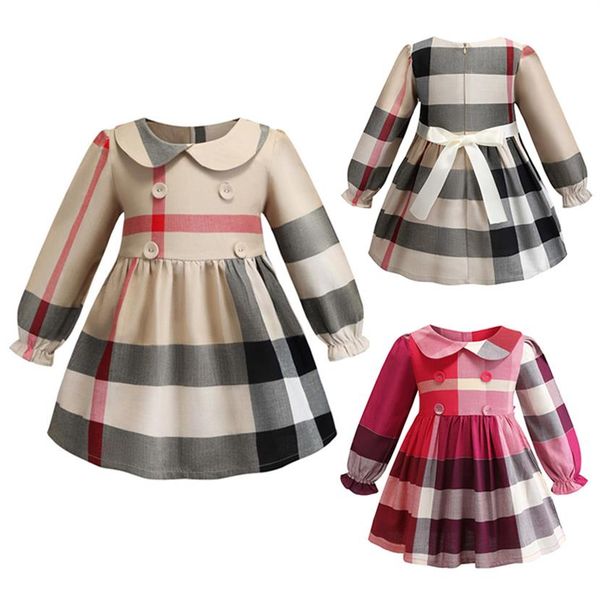 

baby girl clothes designer clothing dress summer girls long dress cotton baby kids big plaid bow dress 2 colors315n, Red;yellow