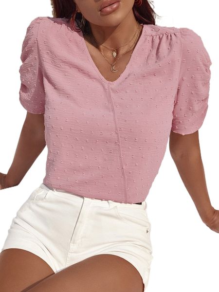 

swiss dot puff sleeve blouse 89nx#, White