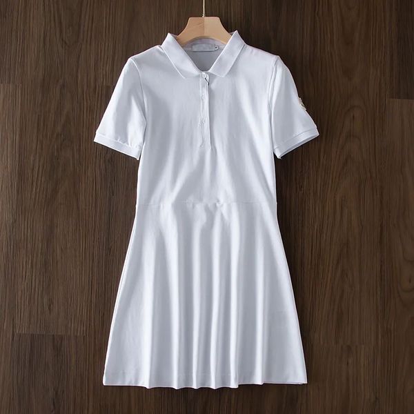 

designer women dress polo collar new pure color white/black/blue sport waist slim dress summer cotton t-shirt skirt, Black;gray
