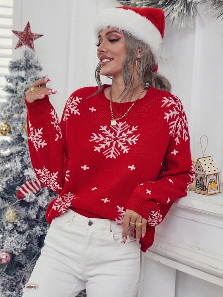 

snow pattern drop shoulder sweater o7cn#, White;black