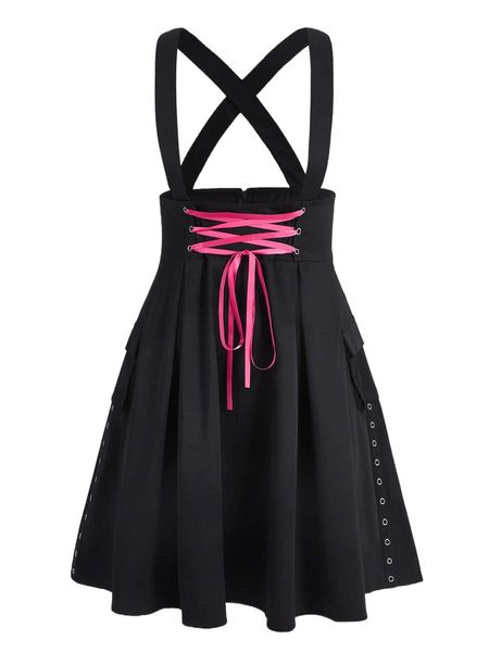 

plus criss cross lace up backless dress b0zn#, Black