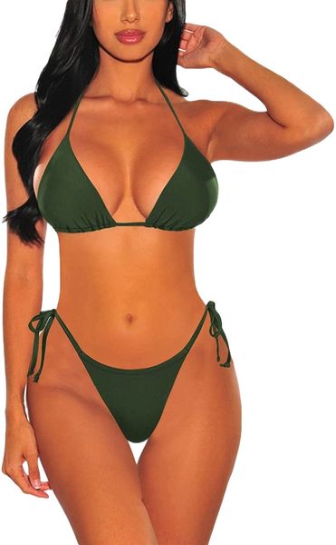 

2 piece triangle swimsuit halter string bikini sets bathing suit x5xy#, White;black