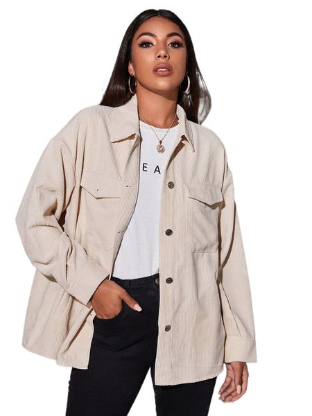 

corduroy drop shoulder button-front jacket s6sh#, Black