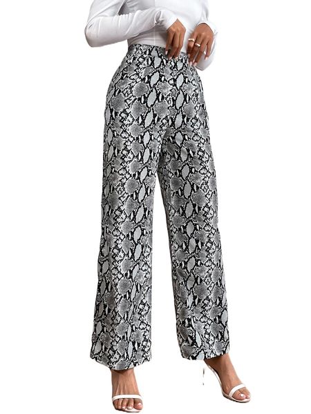 

high waist snakeskin print wide leg pants s9xm#, Black;white