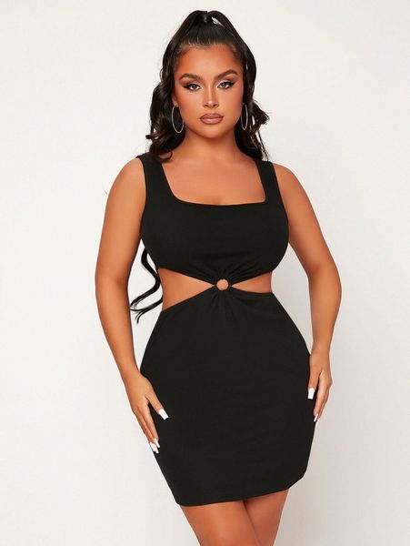 

sxy o-ring cut out bodycon dress z6ip#, Black;gray