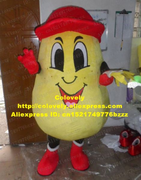 Traje de la muñeca de la mascota Happy Yellow Potato Murphy Spuds Patata Batata Traje de la mascota con Red Hat Big Yellow Head Curve Short Eyebrow No.5002 F