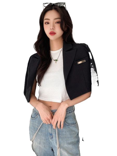 

dazy patched detail open front crop blazer j0bq#, White