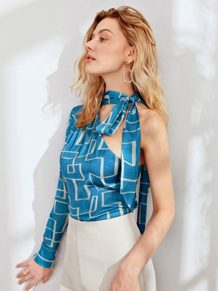 

geo print tied one shoulder n62m#, White