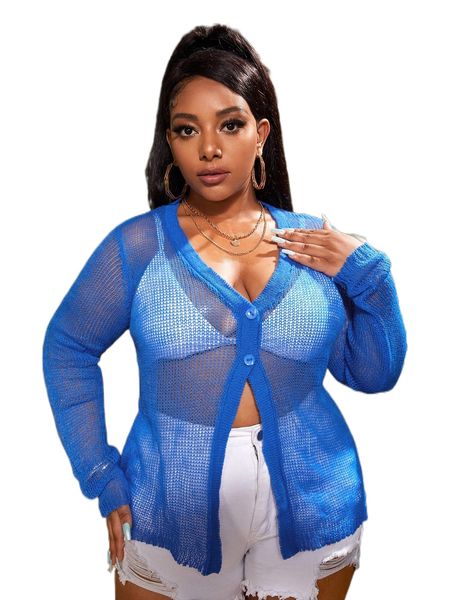 

plus pointelle knit cardigan z3ou#, Black