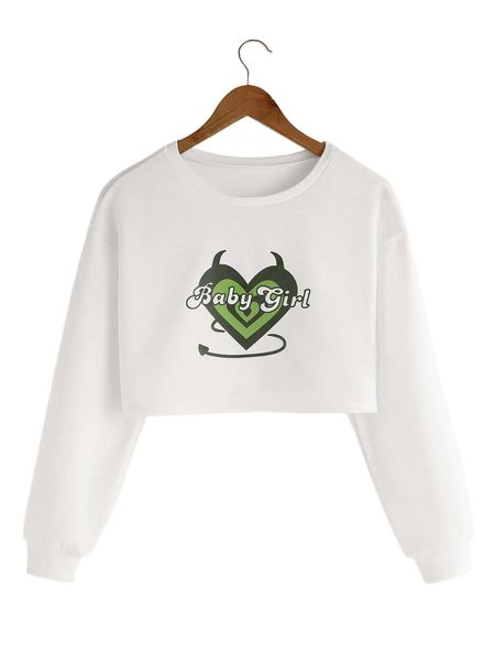 

letter & heart print drop shoulder sweatshirt 40ax#, Black