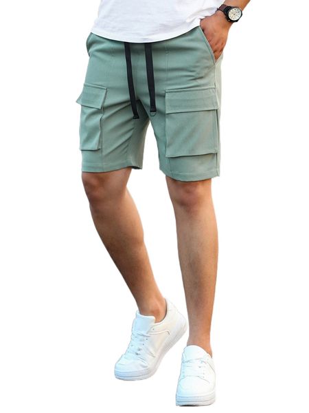

men flap pocket drawstring waist shorts m0wg#, White;black