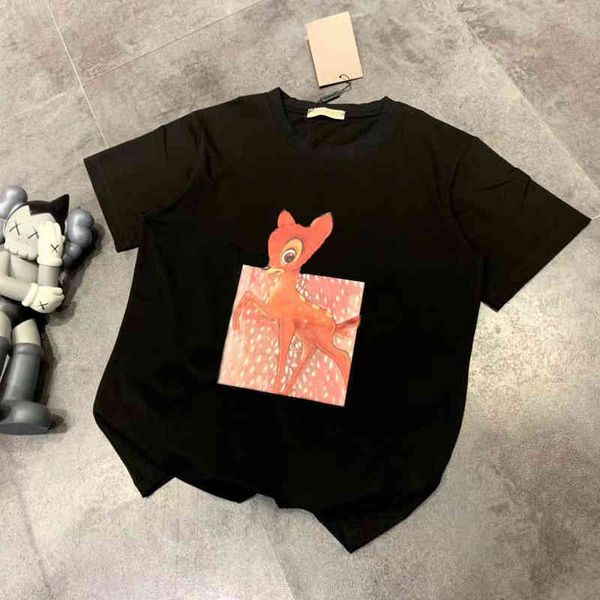 

women's t-shirt sprin and summer couple catwalk t-shirt men's women's leisure sports t-shirt cartoon printed top, White