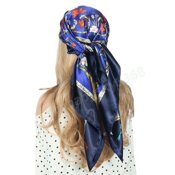 

summer square silk head scarf women satin print hijab scarves muslim pareo bandana female shawl wrap headband foulard, Red;brown