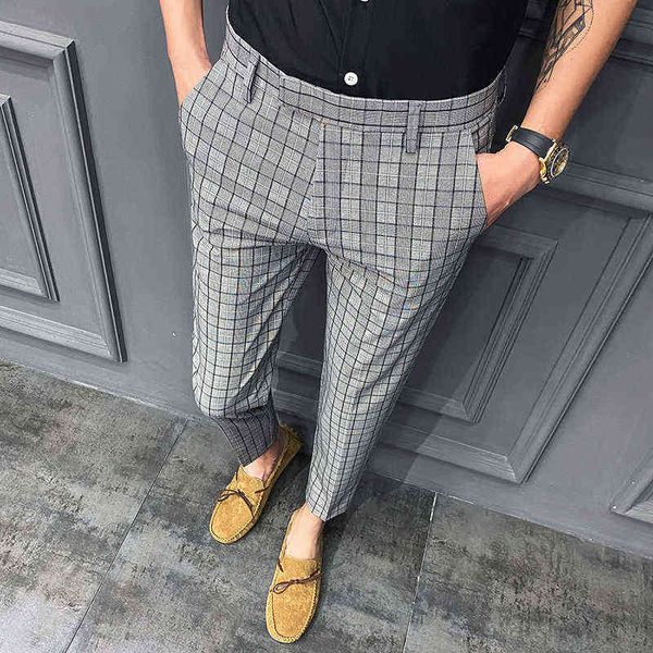 New British Style Dress Sacal Pants Man New Plaid Suit Calnts Men Designer Men Business Casual Work Pants J220629