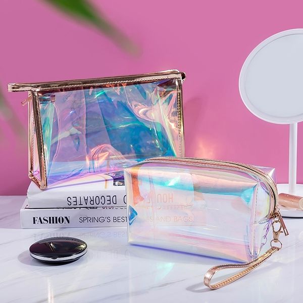

laser makeup bags travel cosmetic bag organizer transparent makeup brush holder waterproof cosmetic pouch for women 210305