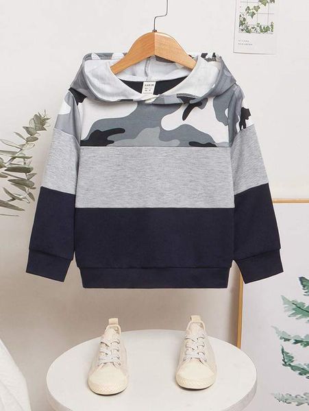 

toddler boys camo panel colorblock hoodie she, Black