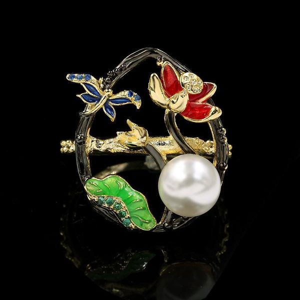 Anelli a grappolo Classico argento 925 Elegante anello di perle smaltate Farfalla Fiore Regalo di compleanno da donna Gioielli per feste di lussoCluster