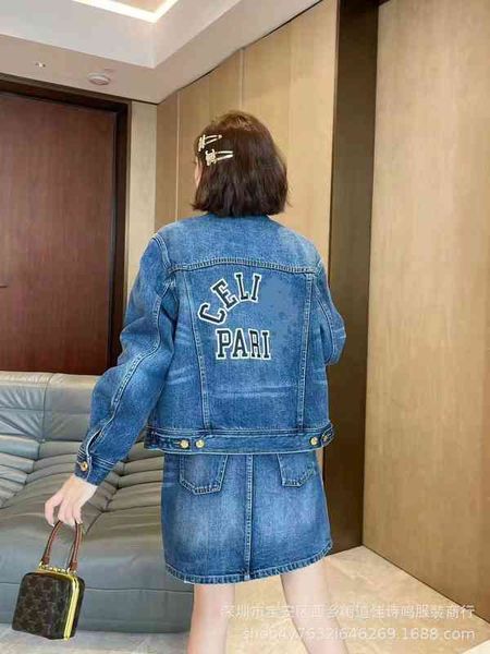 

women's jackets nanyou ce family lapel deer suede leather contrast back letter embroidery denim jacket fashion 4tcz, Black;brown