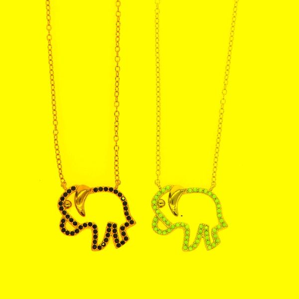 Ketten Fabrik Promotion Niedlicher Elefant Charm Schwarz Türkis Stein Gepflastert 925 Sterling Frauen Tier Halskette SchmuckKetten